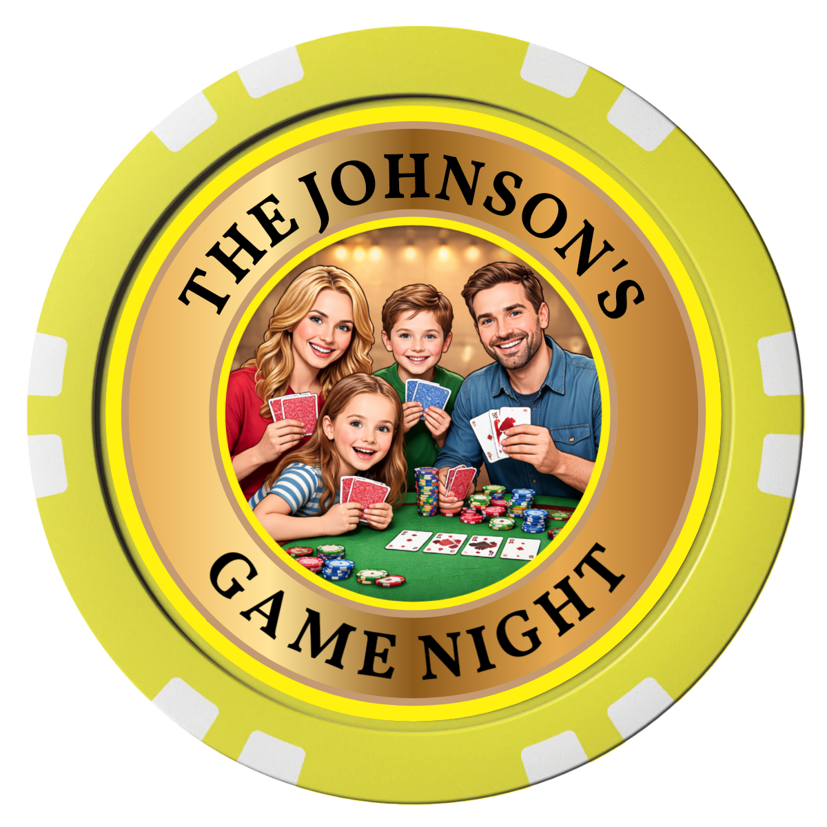 Family Game Night Composite Poker Chips - Yellow / Double Stripe - Front