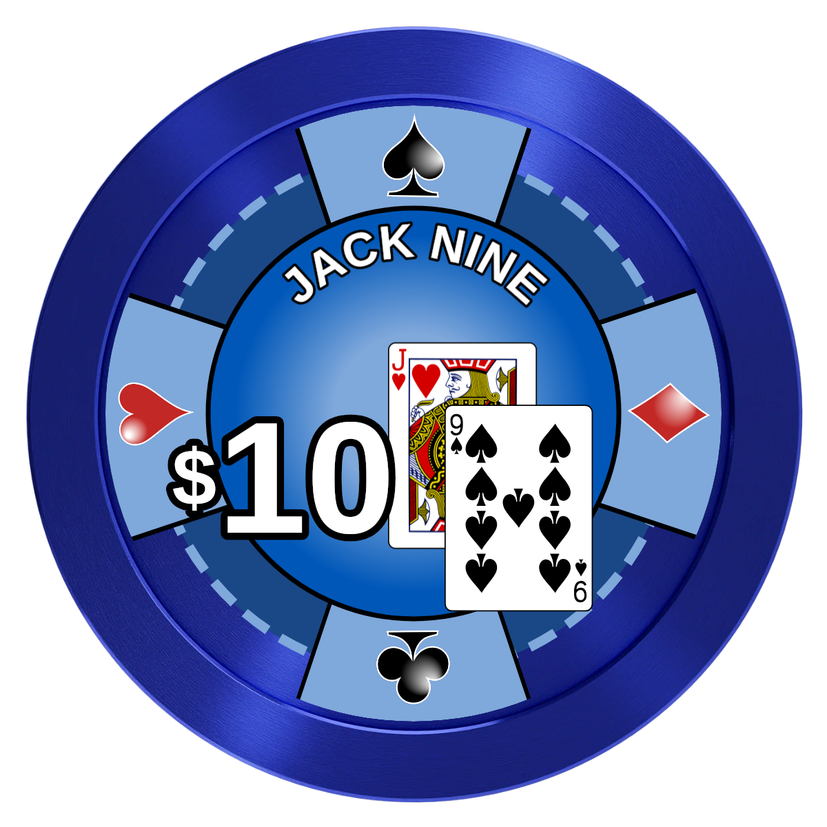 Jack Nine Card Room Aluminum Poker Chips - Blue - Front