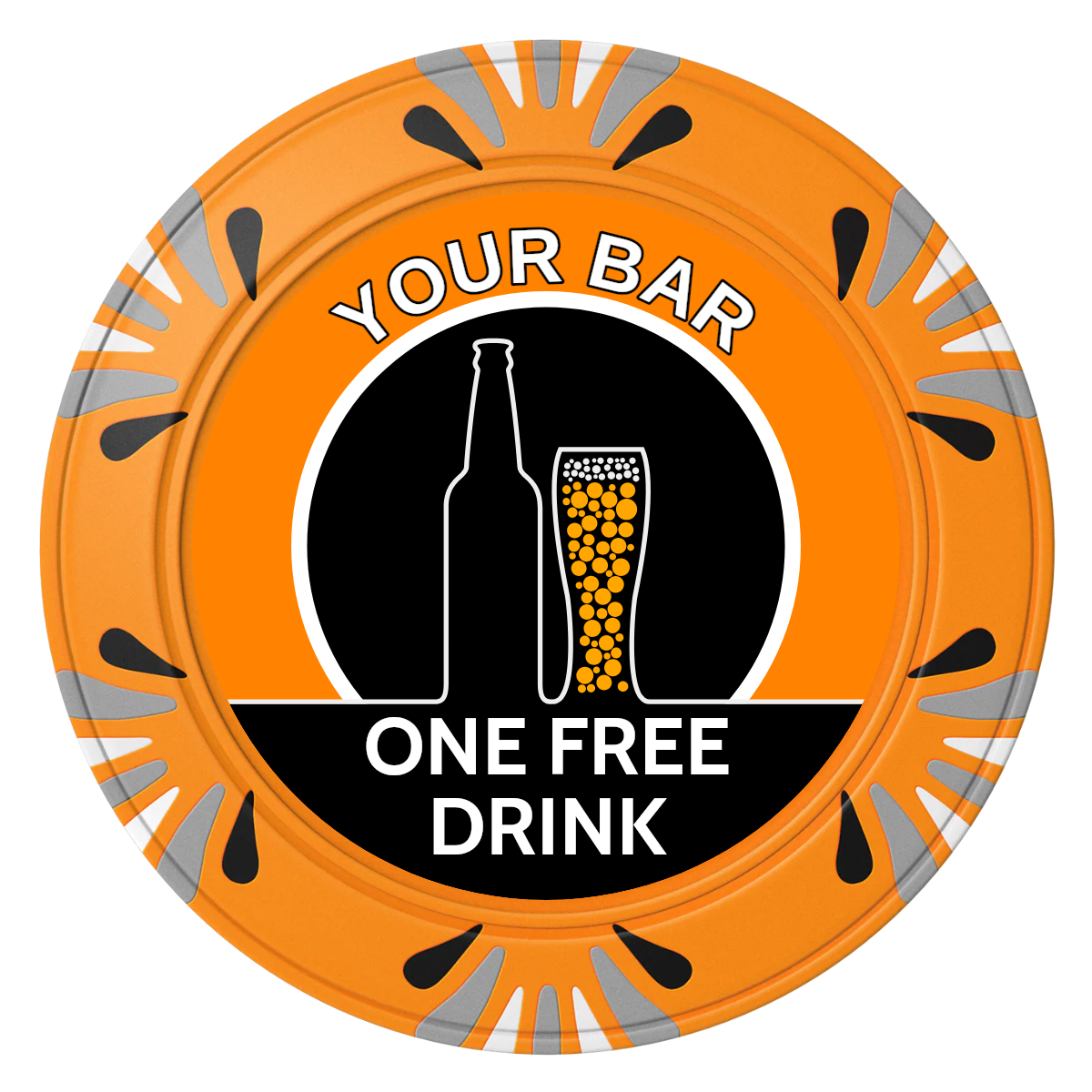 Beer and Glass Clay Poker Chips - Orange / Macau / 40mm - Front