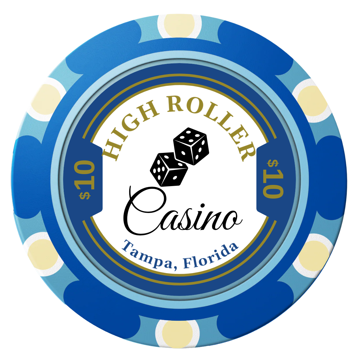 High Roller Casino Clay Poker Chips - Blue / Monte Carlo / 40mm - Front