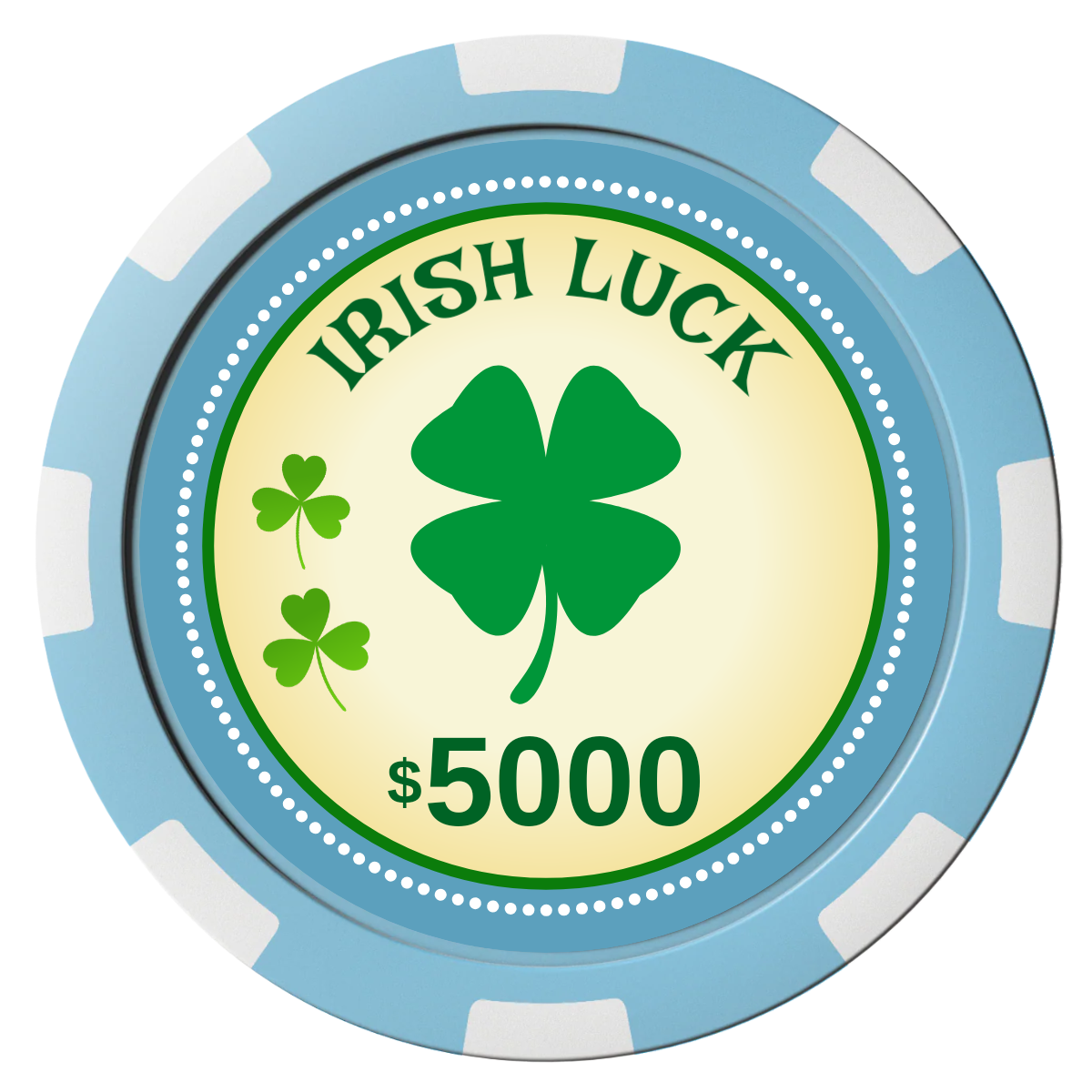 Irish Luck Composite Poker Chips - Light Blue / 8 Spot - Front