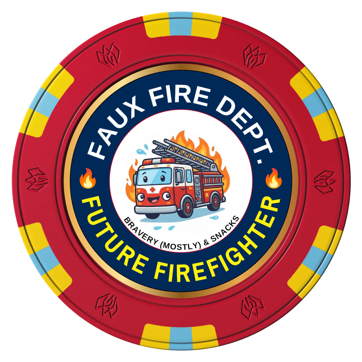 Future Firefighter Clay Poker Chips - Red / 6 Spot Gem / 43mm - Front