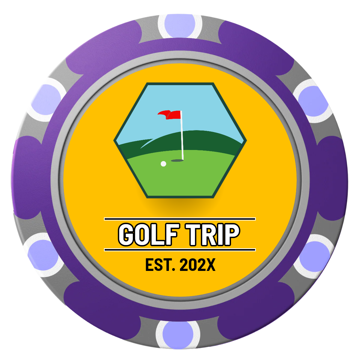 Golf Trip #001 Clay Poker Chips - Purple / Monte Carlo / 40mm - Front