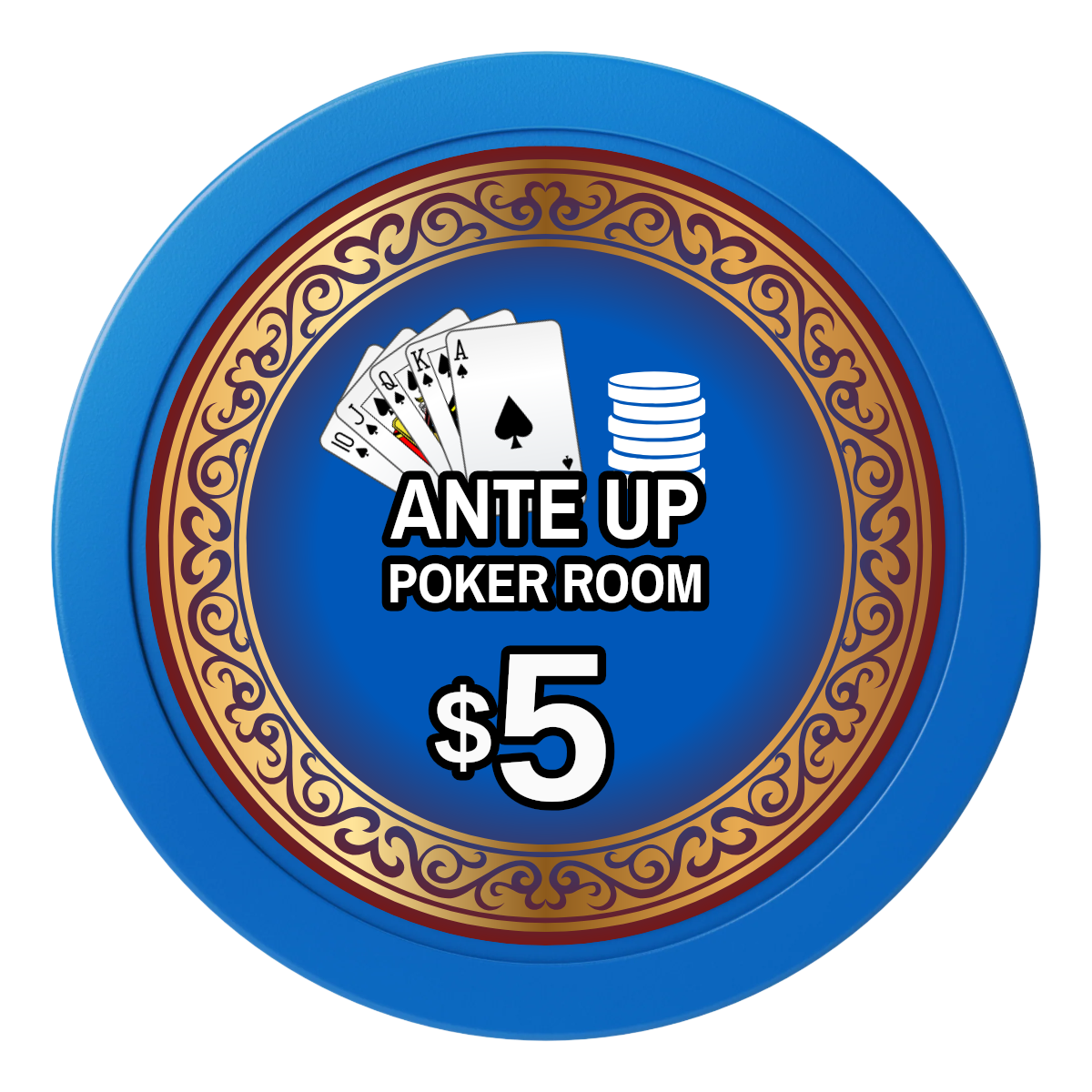 Ante Up Poker Room 2" Composite Dealer Button - Blue - Front