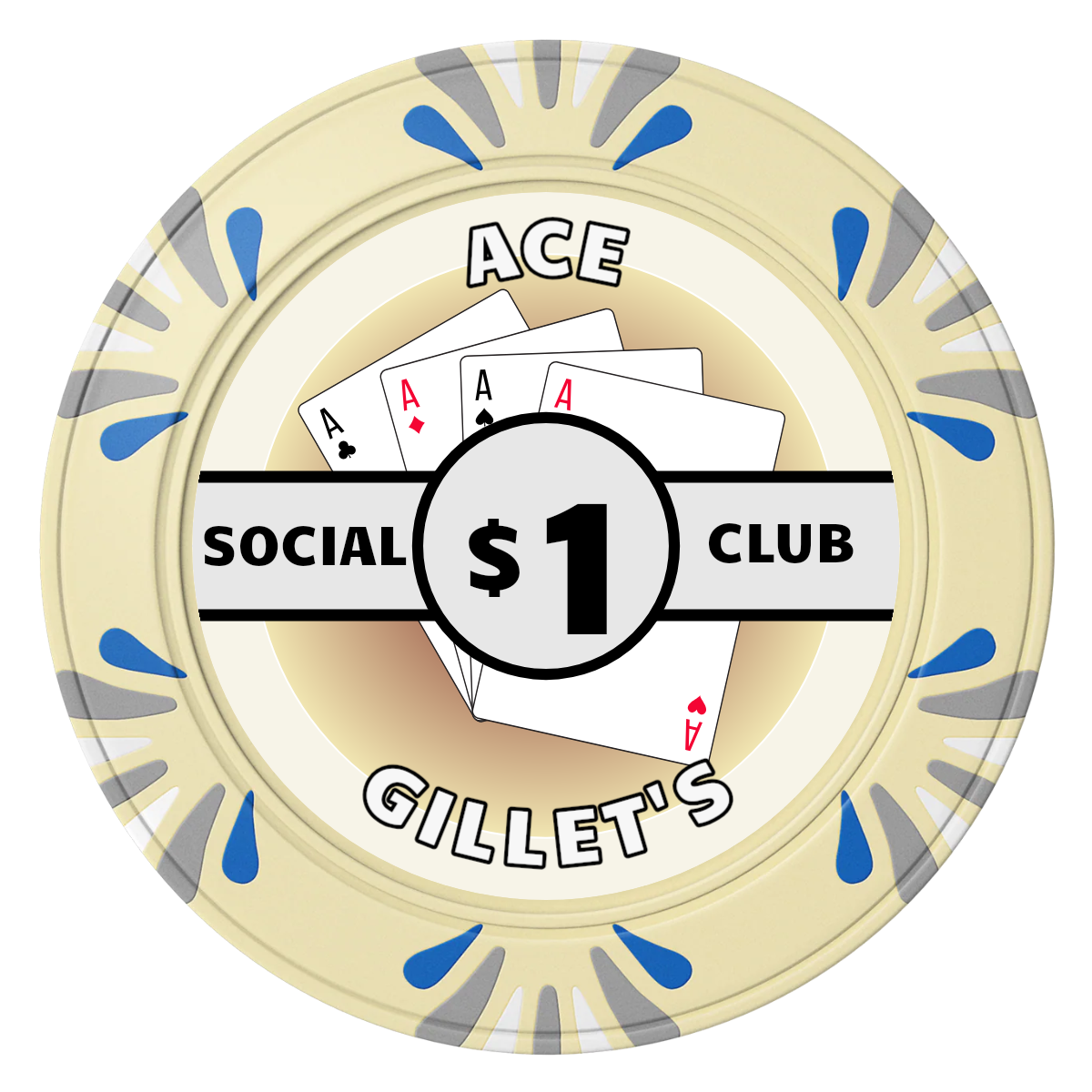 Ace Gillet's Clay Poker Chips - Ivory / Macau / 40mm - Front