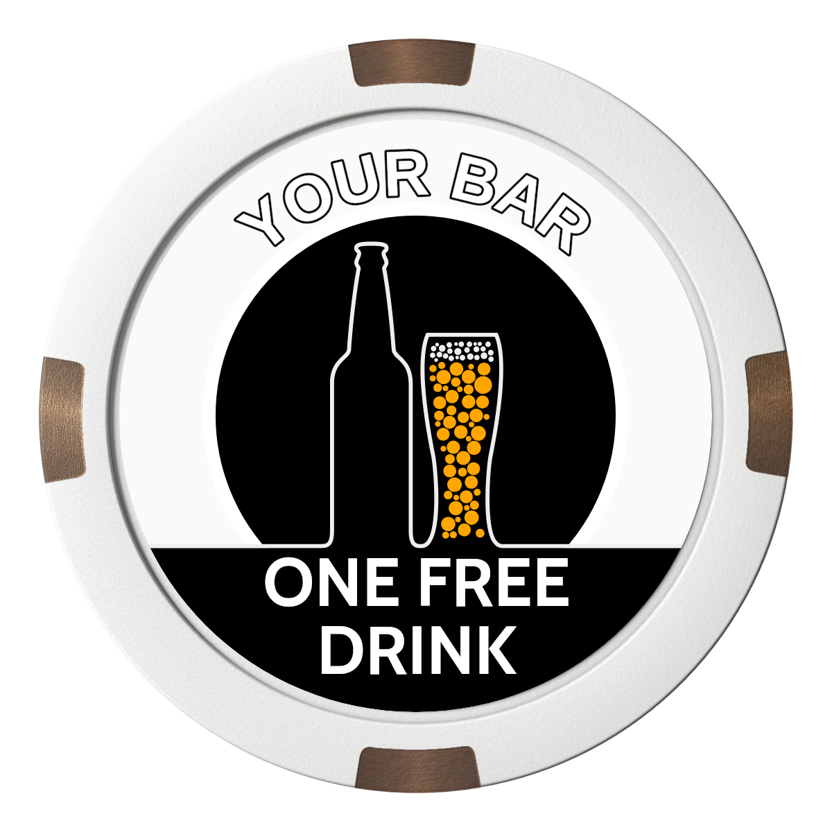 Beer and Glass Composite & Metal Hybrid Poker Chips - White - Front