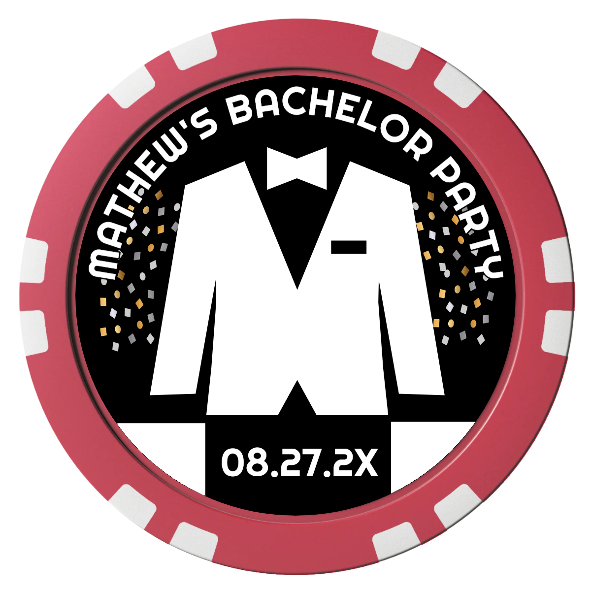 Bachelor No More Bowtie Composite Poker Chips - Red / Double Stripe - Front