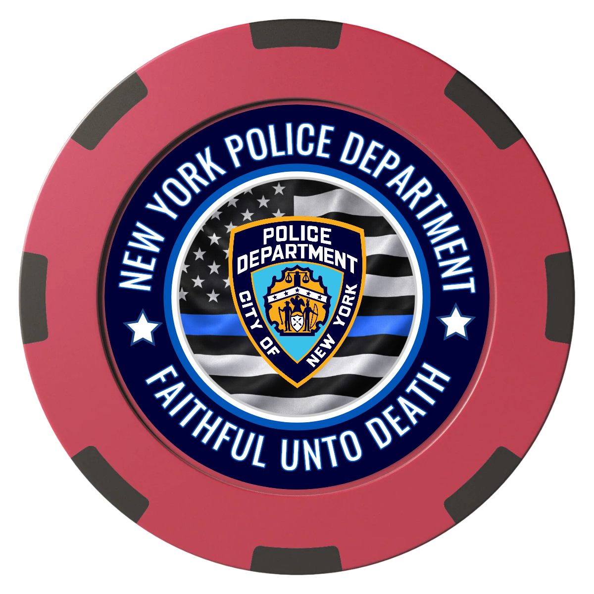 NYPD Safe and Fair Clay Poker Chips - Red / 8 Spot (2 Tone) / 40mm - Front