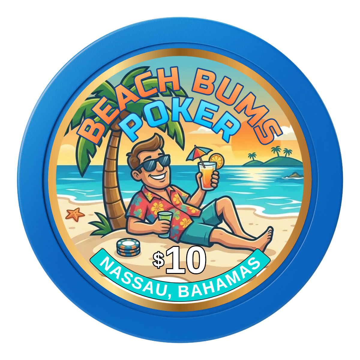 Sandy's Casino 2" Oversized Poker Chips - Blue - Front