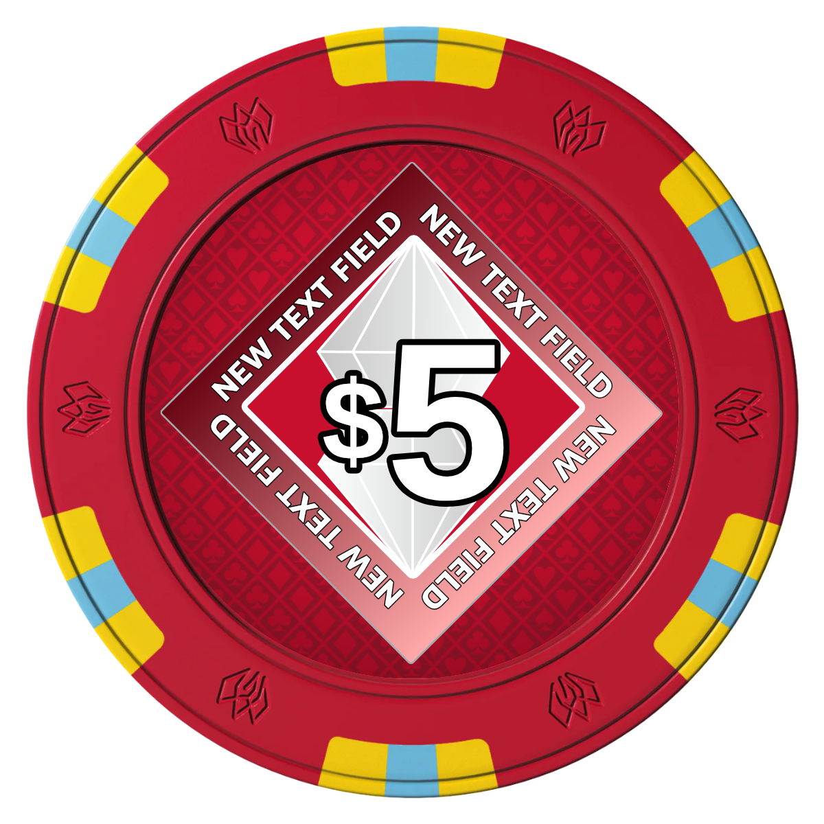 Diamond in the Rough Clay Poker Chips - Red / 6 Spot Gem / 40mm - Front