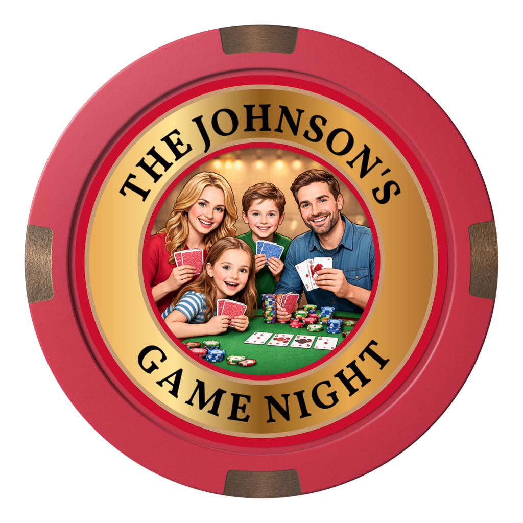 Family Game Night Composite & Metal Hybrid Poker Card Protectors - Red - Front