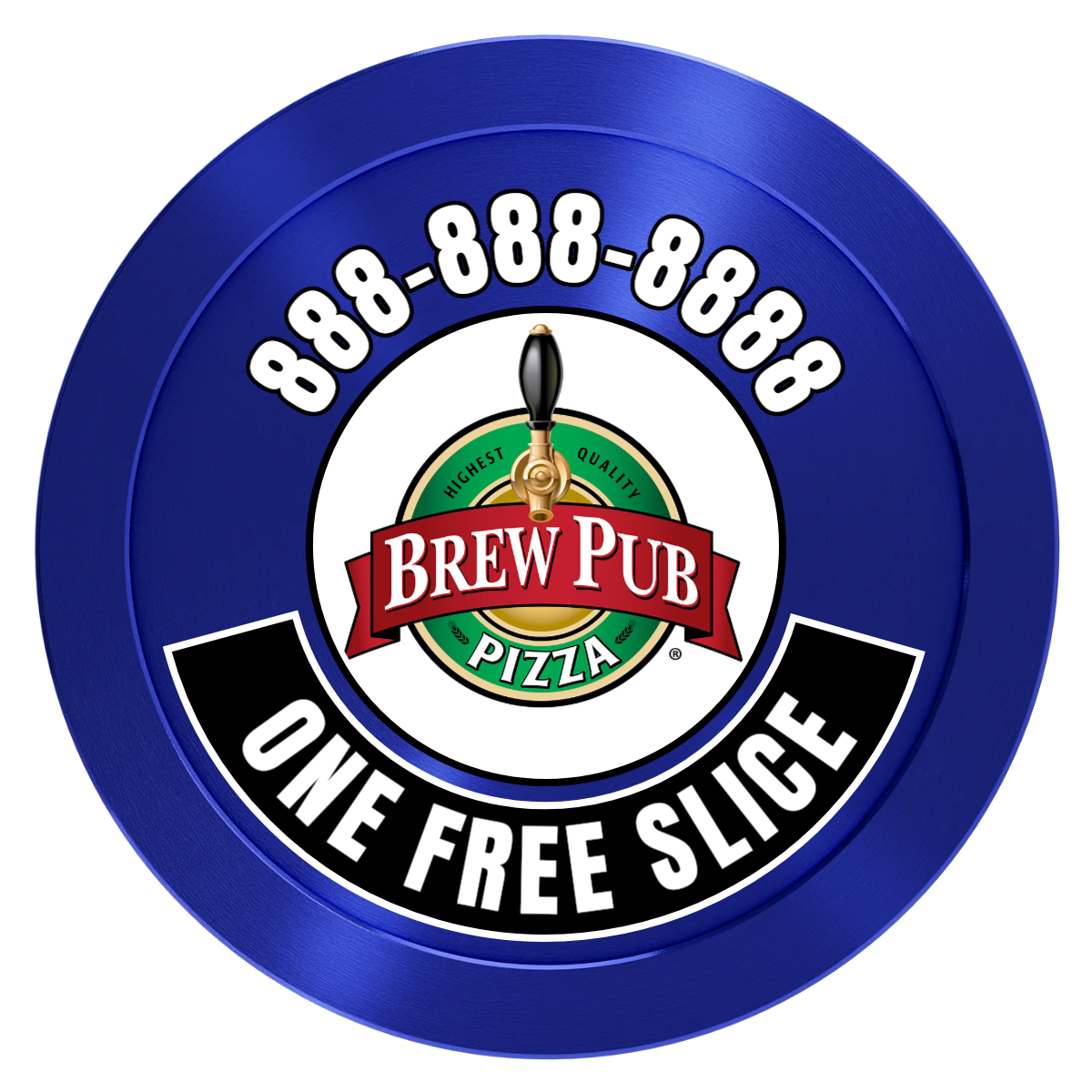 Brew Pub or Pizzeria with Logo Aluminum Poker Chips - Blue - Front