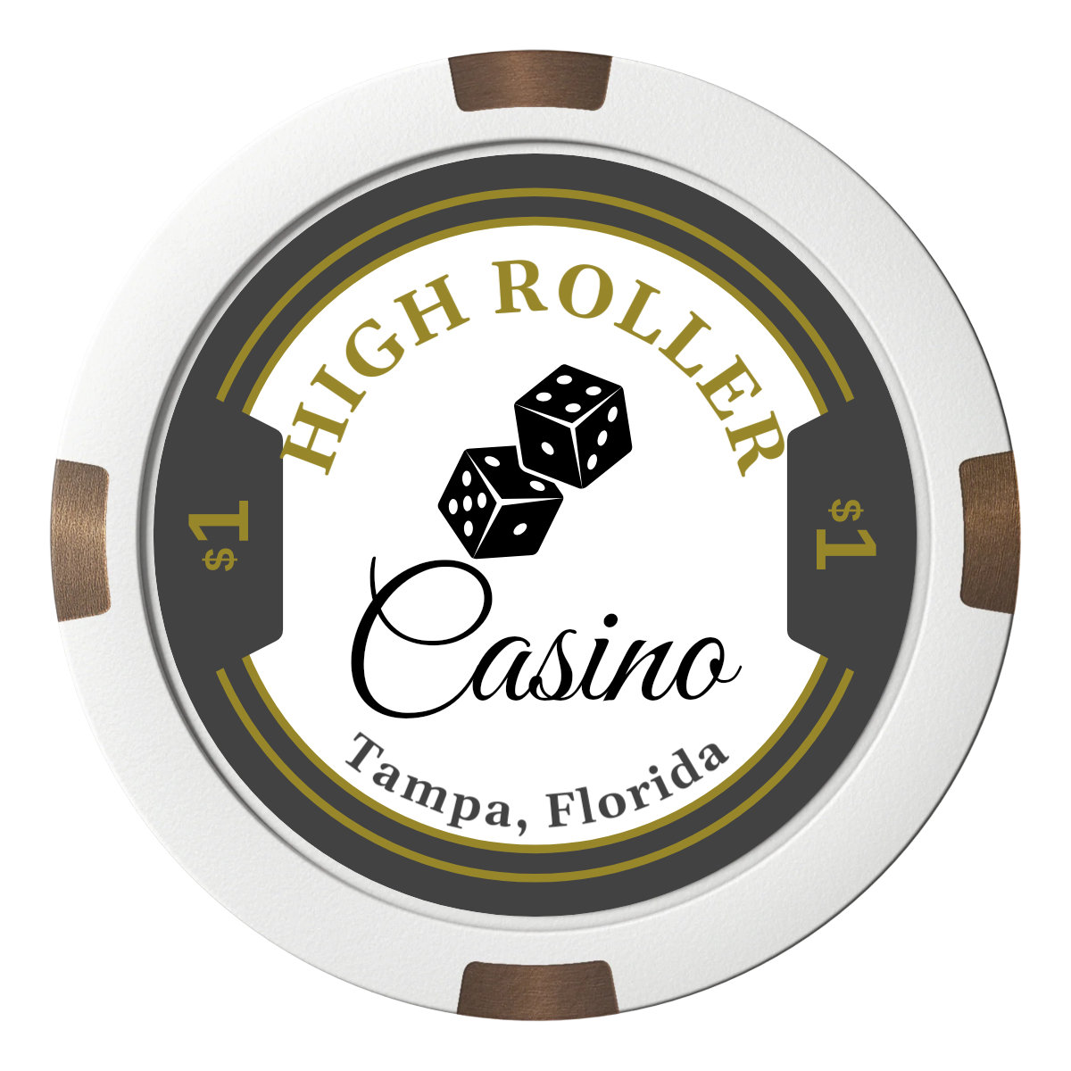 High Roller Casino Composite & Metal Hybrid Poker Chips - White - Back