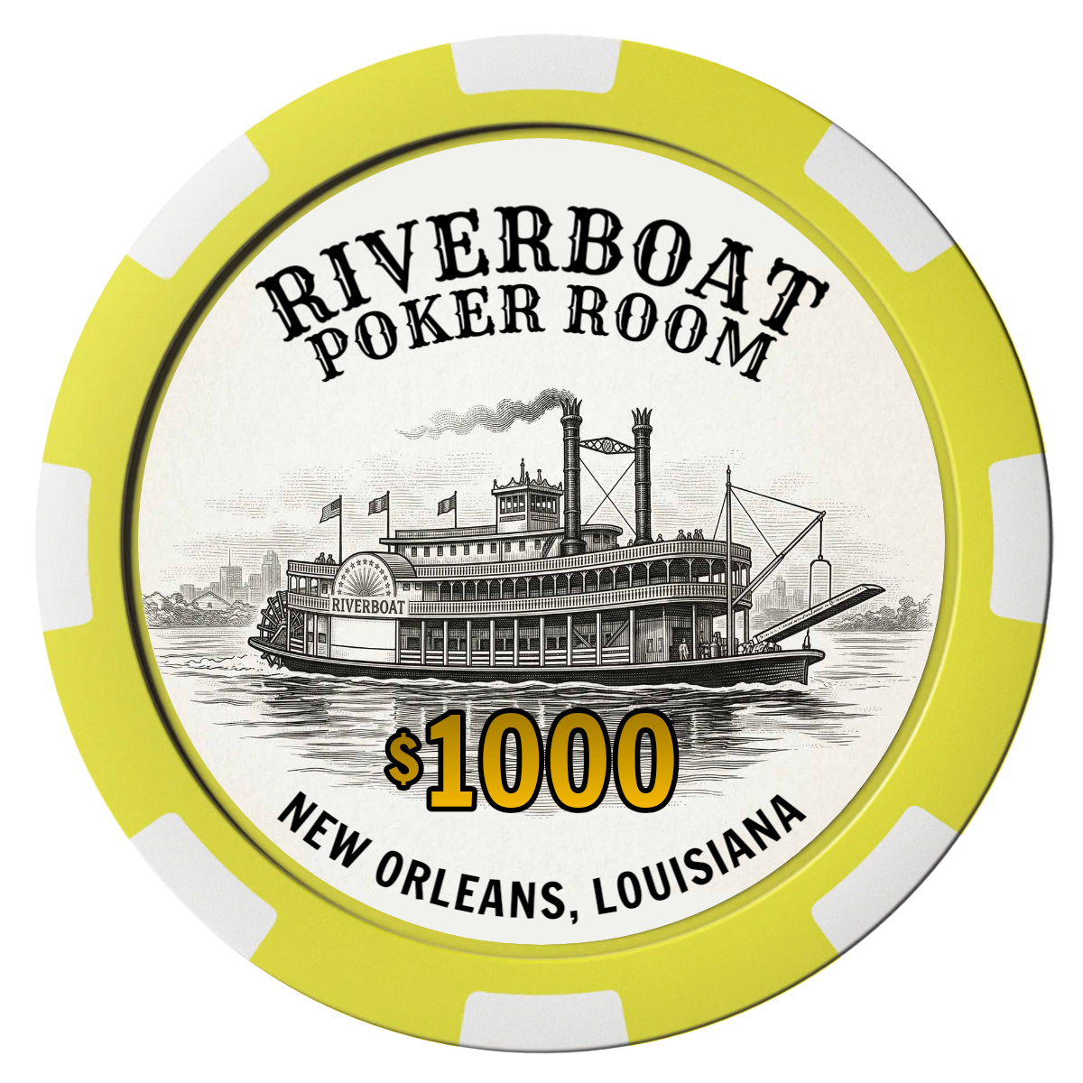 Riverboat Poker Room Composite Poker Chips - Yellow / 8 Spot - Front