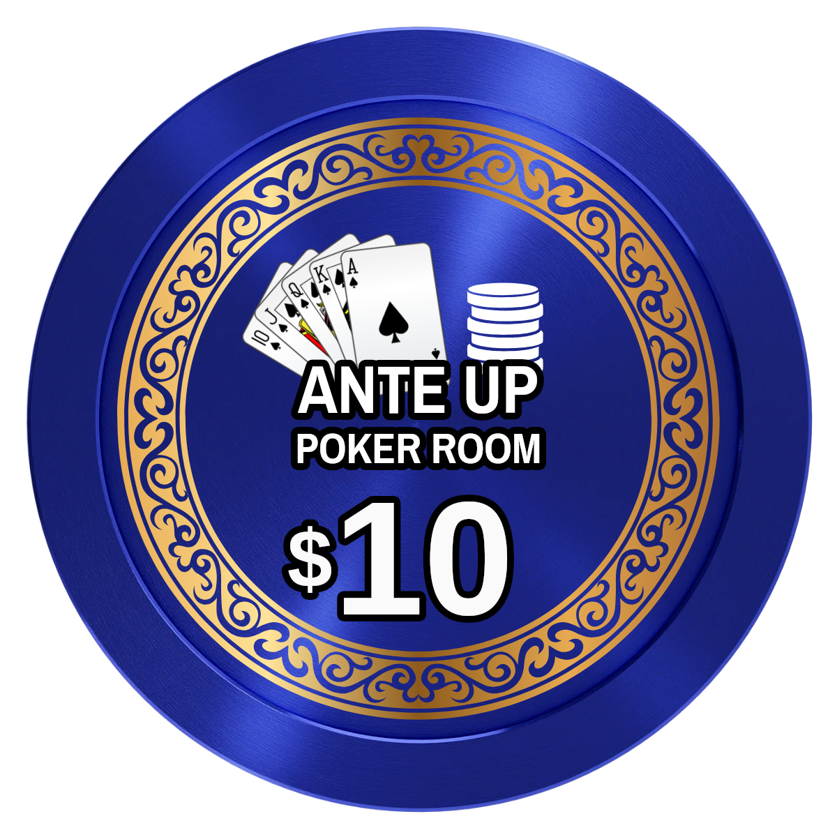 Ante Up Poker Room Aluminum Poker Chips - Blue - Front