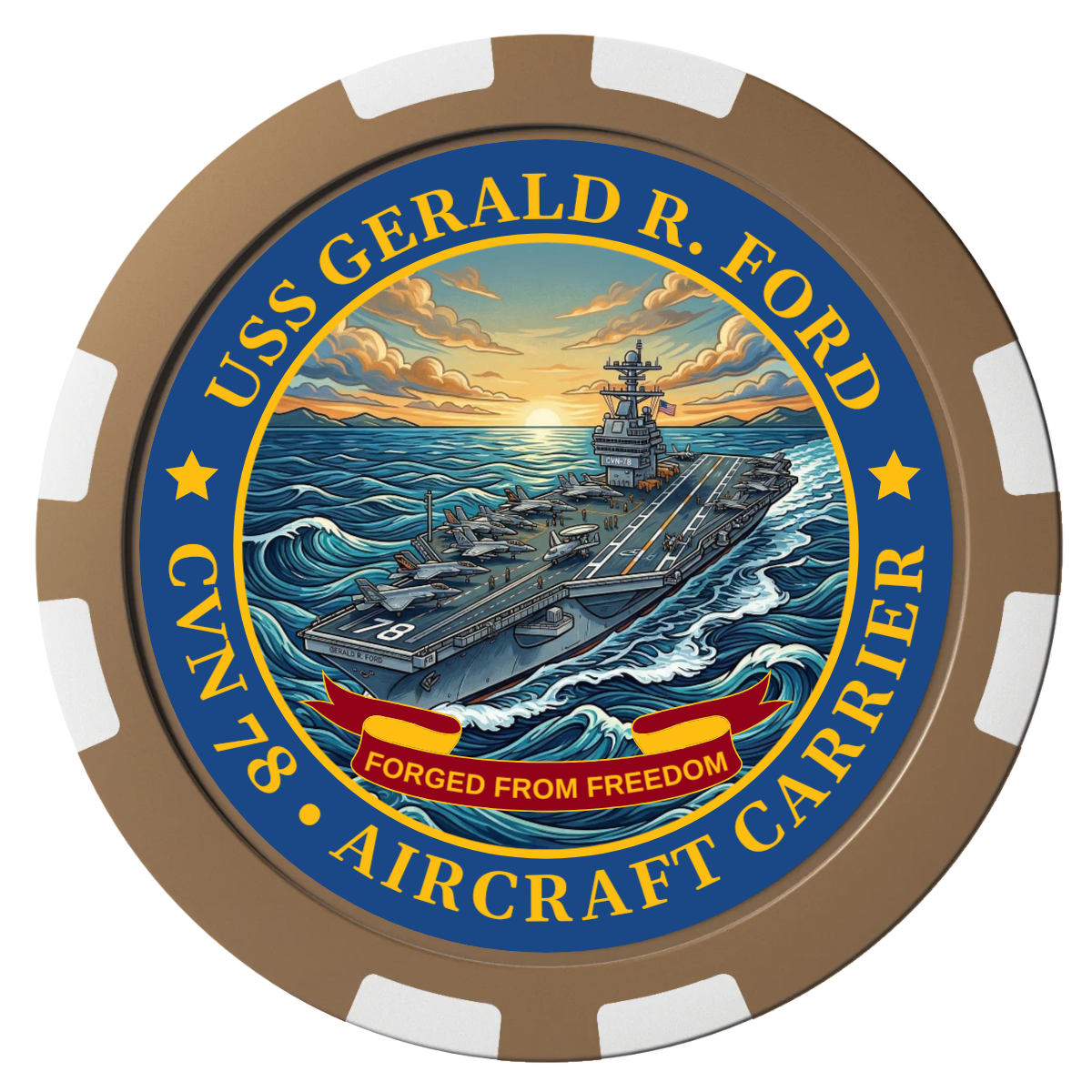 Navy USS Gerald Ford Composite Poker Chips - Brown / 8 Stripe - Front