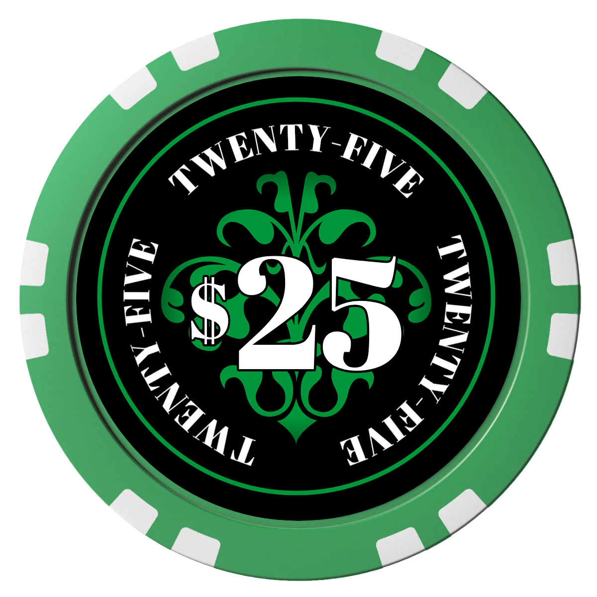 Gothic Revival Composite Poker Chips - Green / Double Stripe - Front