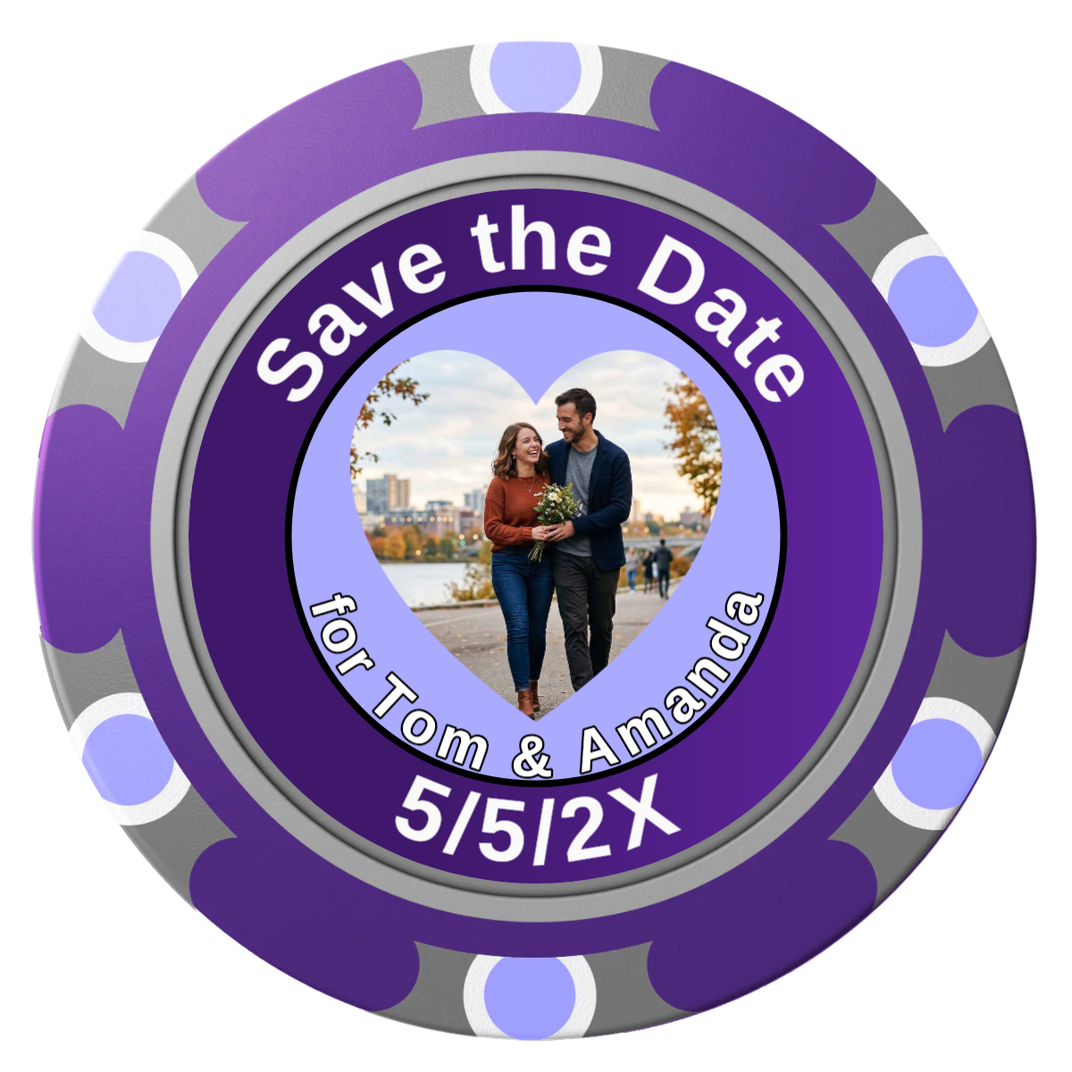 Save the Date #01 Clay Poker Chips - Purple / Monte Carlo / 40mm - Front