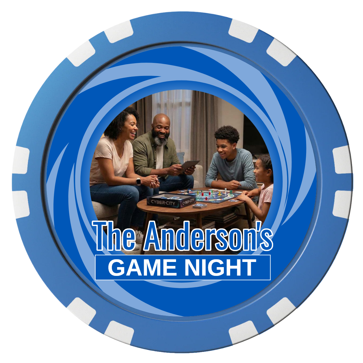 Anderson's Game Night Composite Poker Chips - Blue / Double Stripe - Front