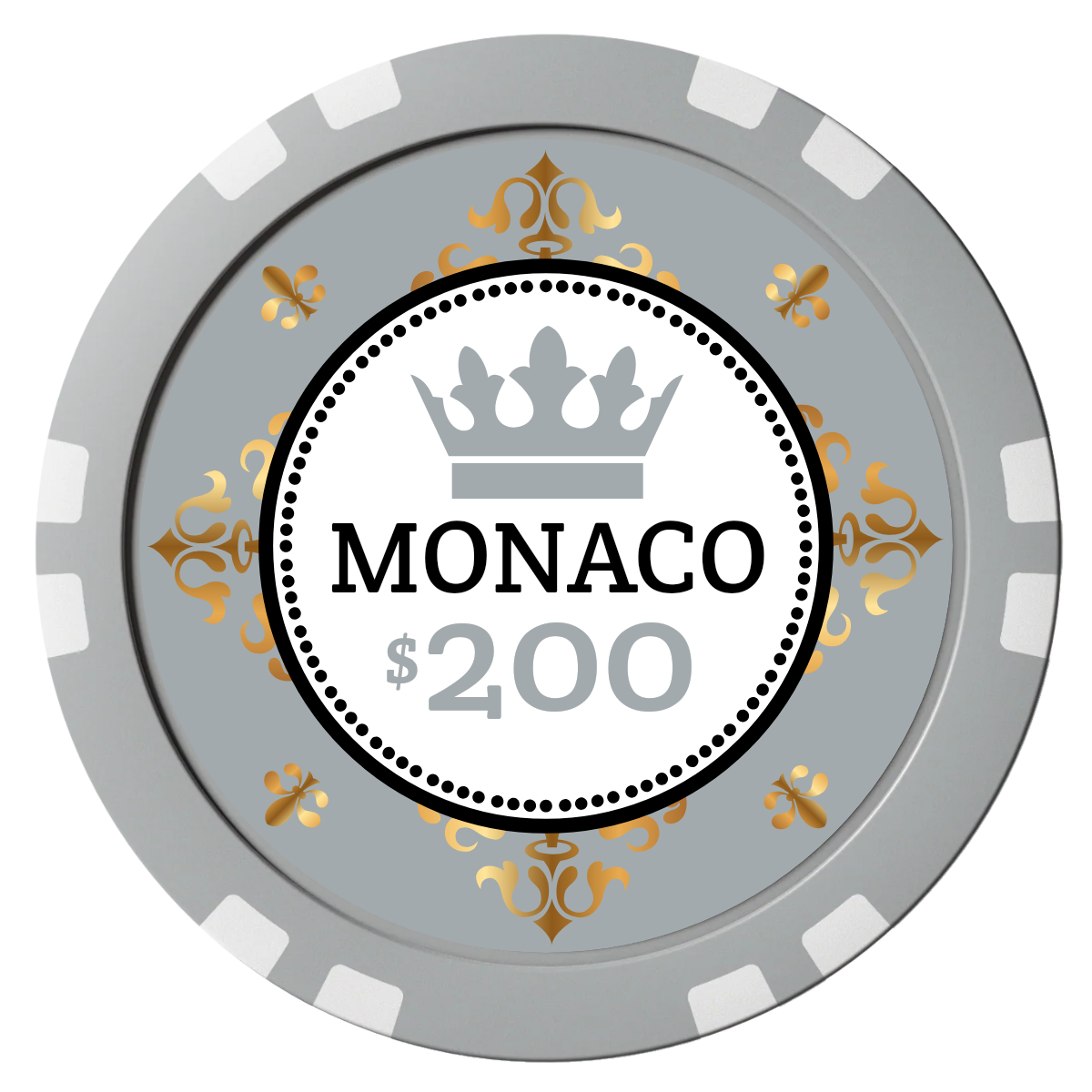 Monaco #001 Composite Poker Chips - Gray / Double Stripe - Front