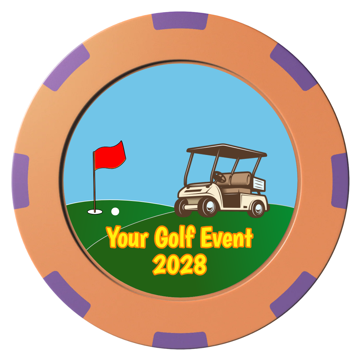 Going Golfing Today Clay Poker Chips - Orange / 8 Spot (2 Tone) / 40mm - Front