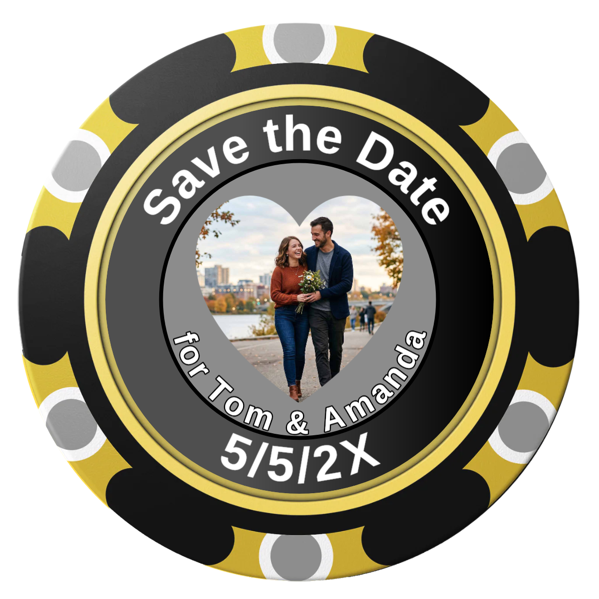 Save the Date #01 Clay Poker Chips - Black / Monte Carlo / 40mm - Front