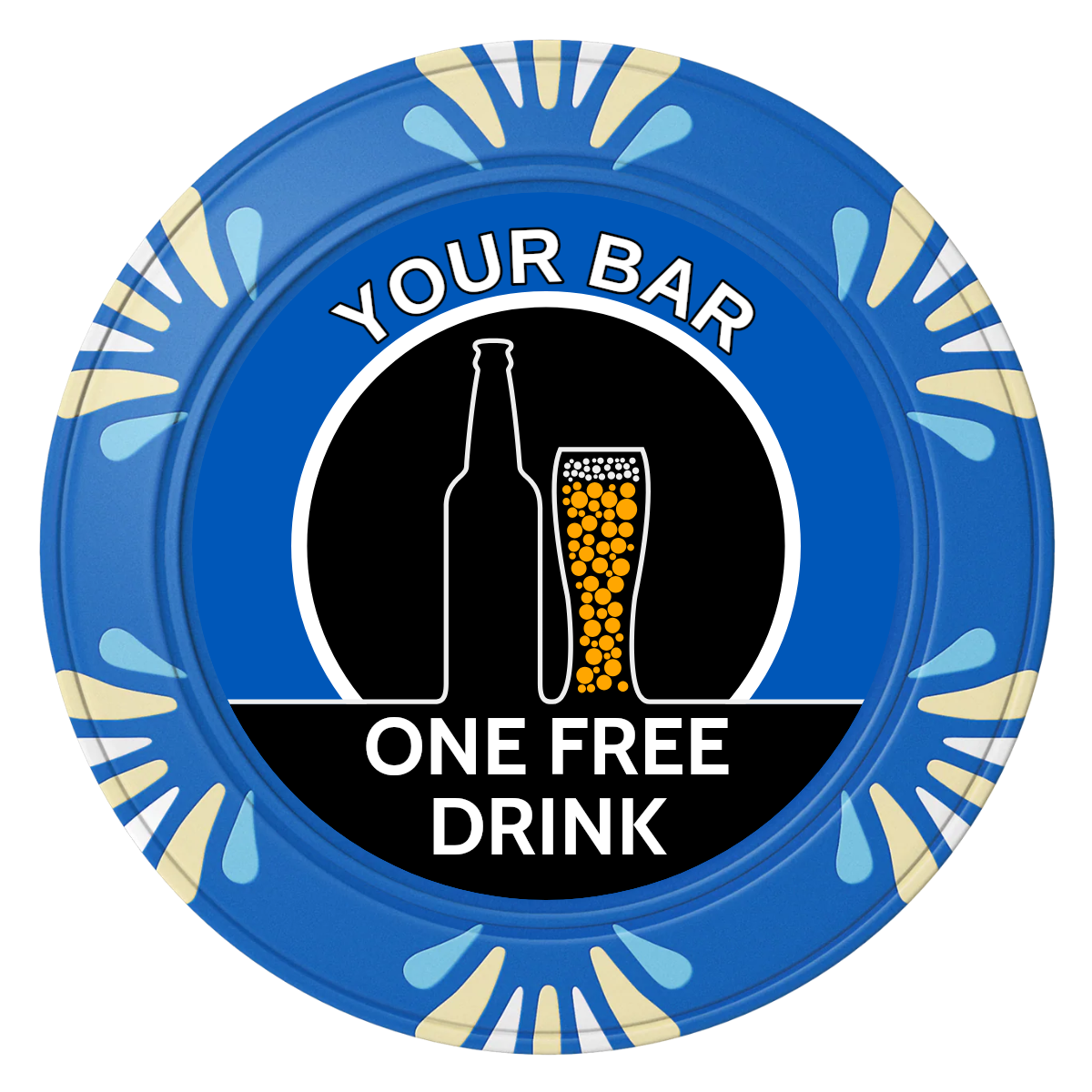 Beer and Glass Clay Poker Chips - Blue / Macau / 40mm - Front
