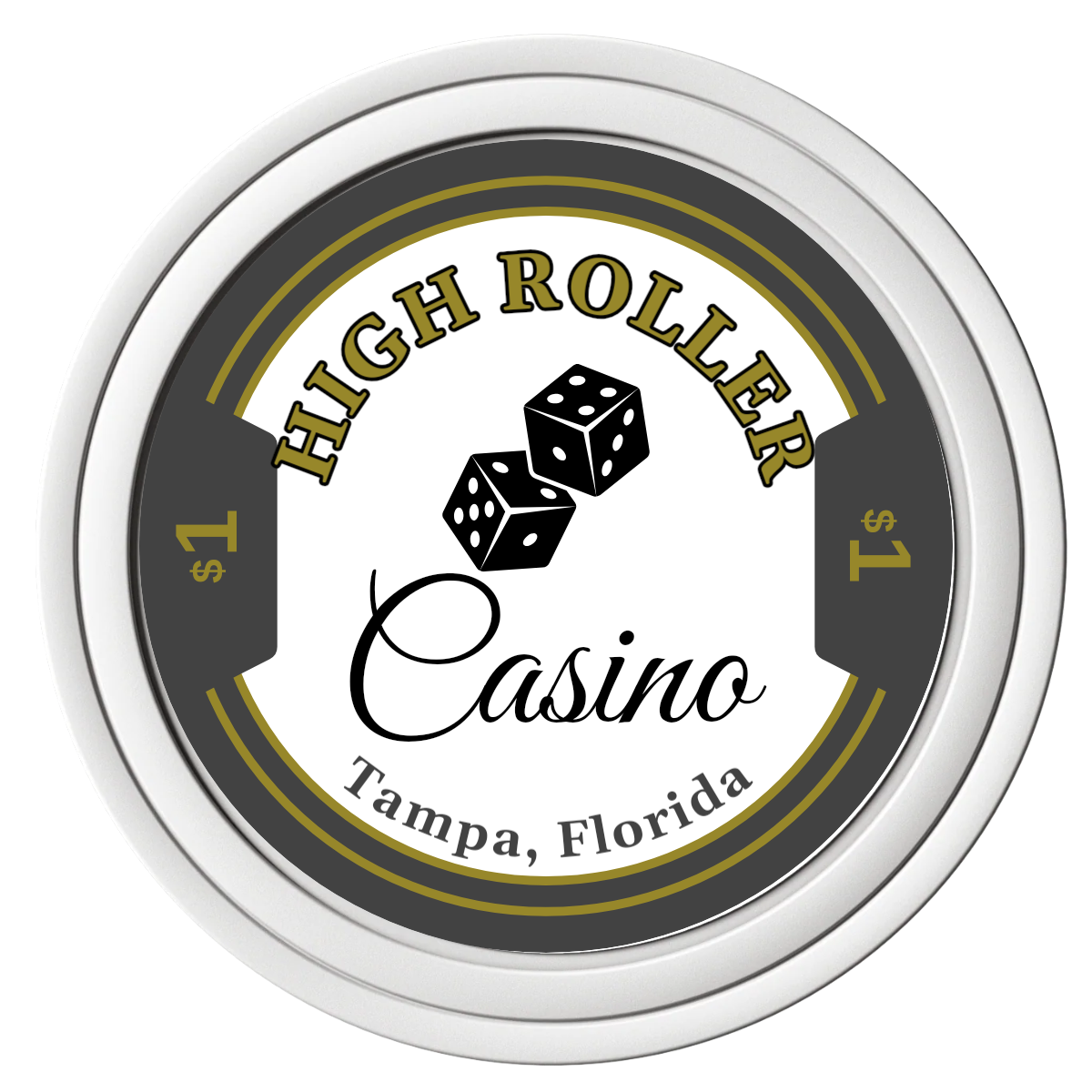 High Roller Casino Composite Poker Chips - White / Solid - Front