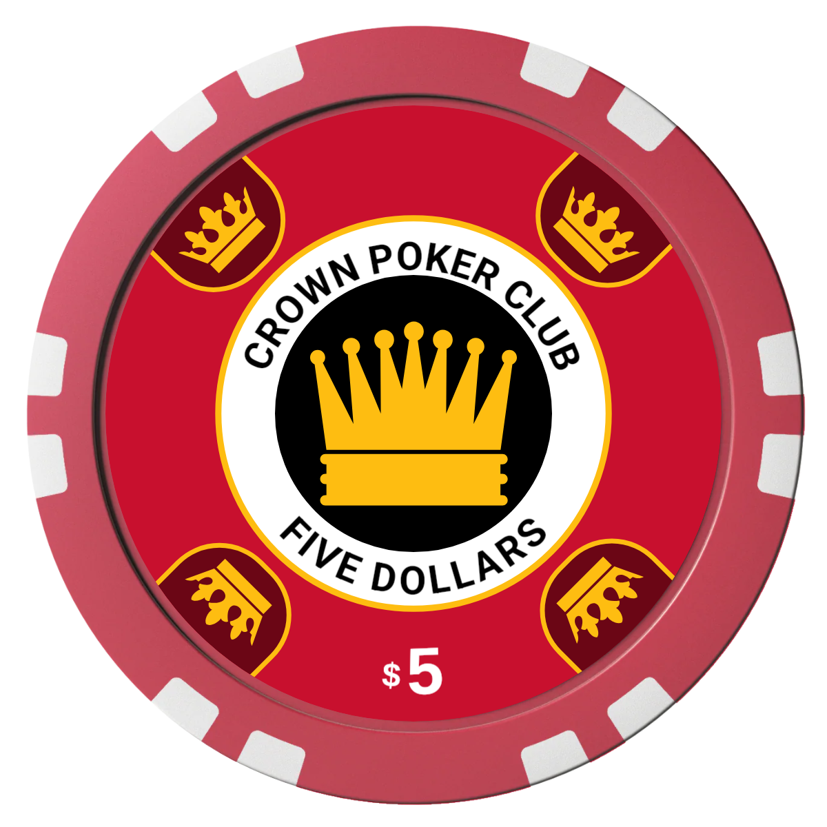 Crown Card Room Composite Poker Chips - Red / Double Stripe - Front