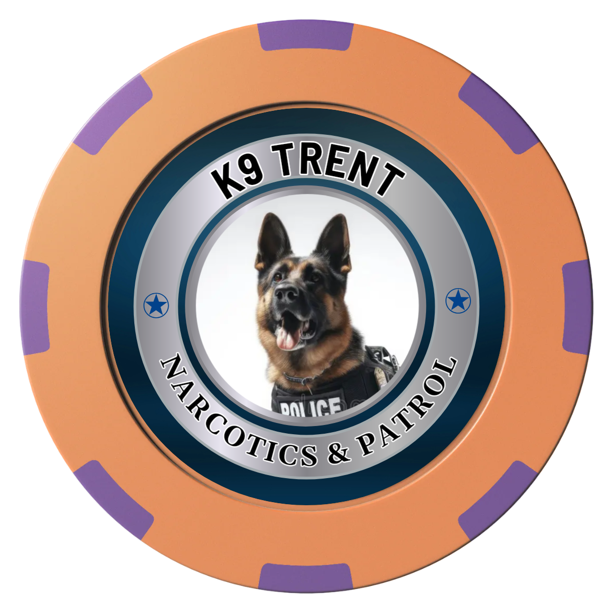 K-9 Trent Clay Poker Chips - Orange / 8 Spot (2 Tone) / 40mm - Front