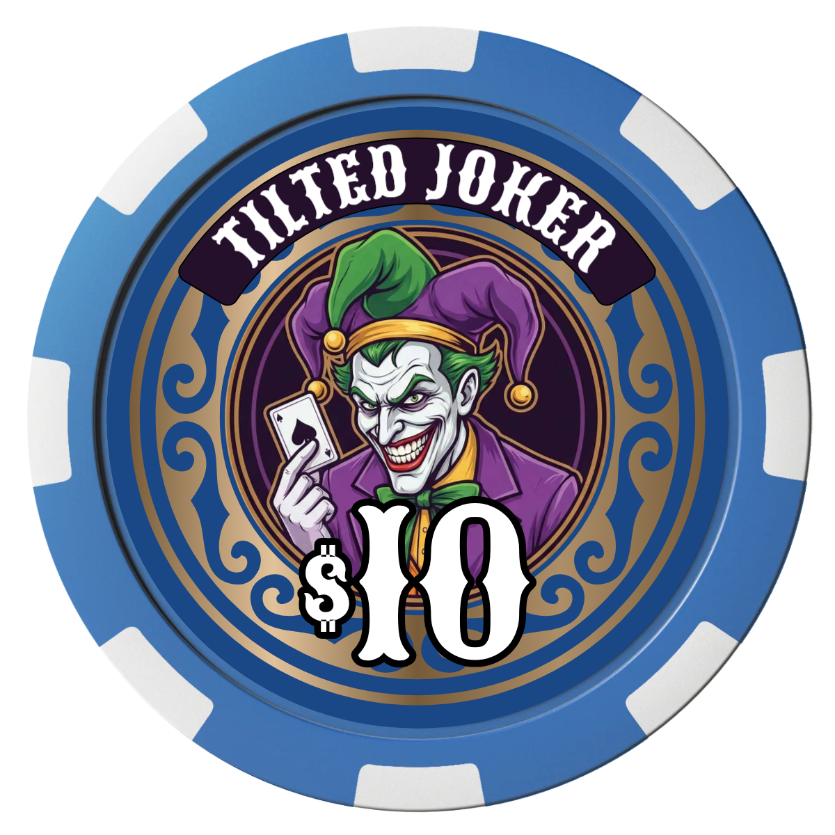 Tilted Joker Composite Poker Chips - Blue / 8 Spot - Front