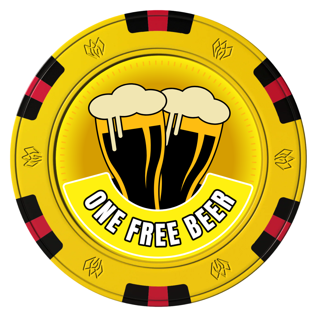 Double Pint 2 Clay Poker Chips - Yellow / 6 Spot Gem / 40mm - Front