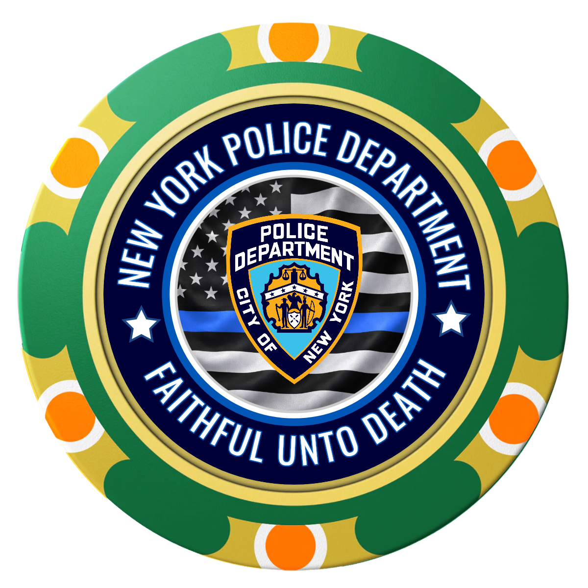 NYPD Safe and Fair Clay Poker Chips - Green / Monte Carlo / 40mm - Front