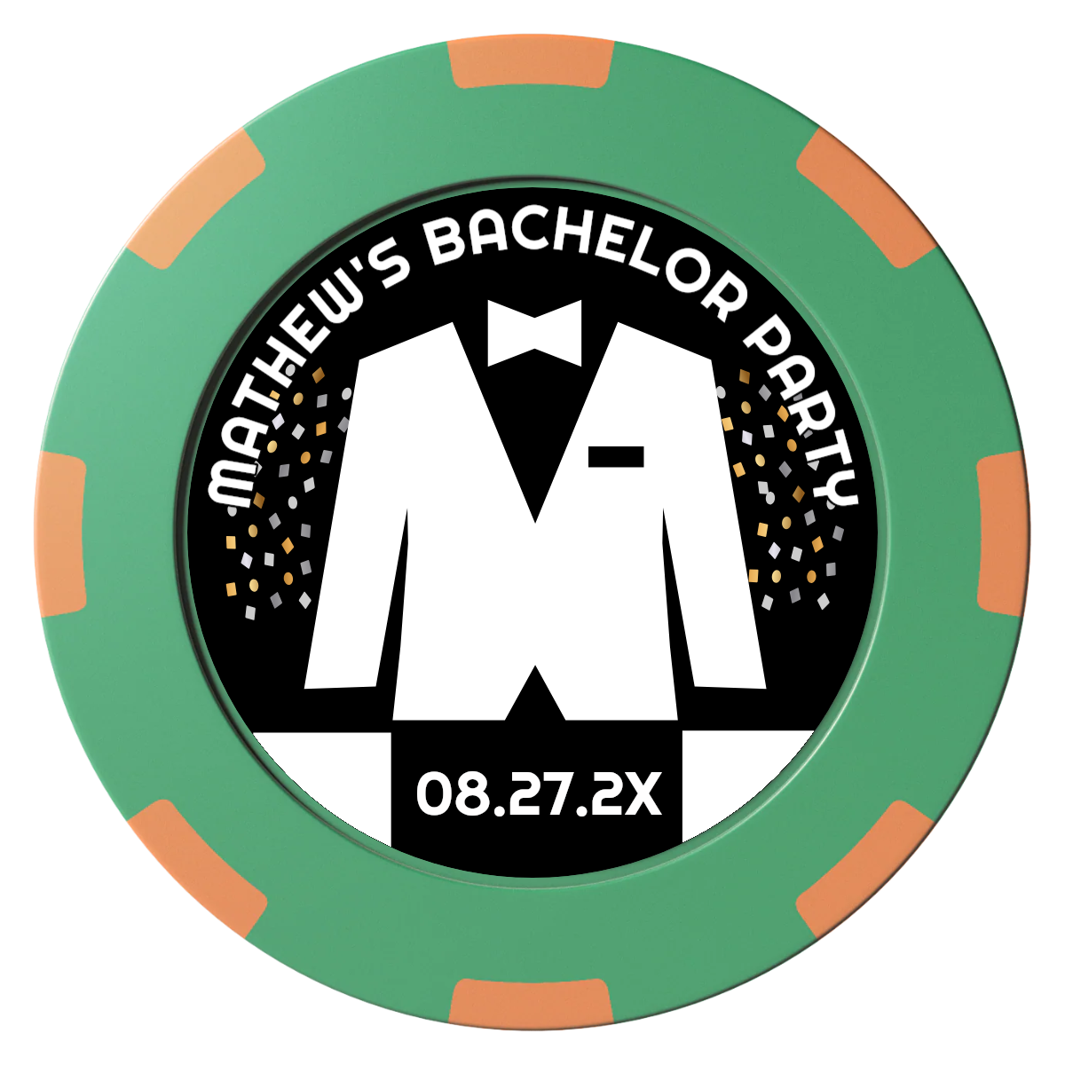 Bachelor No More Bowtie Clay Poker Chips - Green / 8 Spot (2 Tone) / 40mm - Back