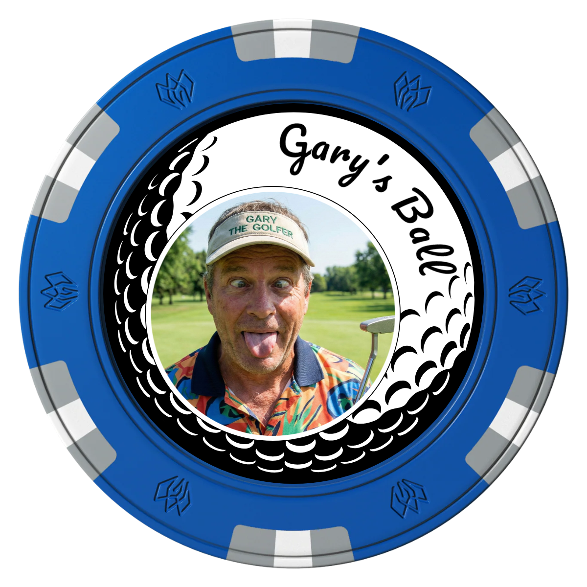 Gary's Ball Clay Poker Chips - Blue / 6 Spot Gem / 40mm - Front