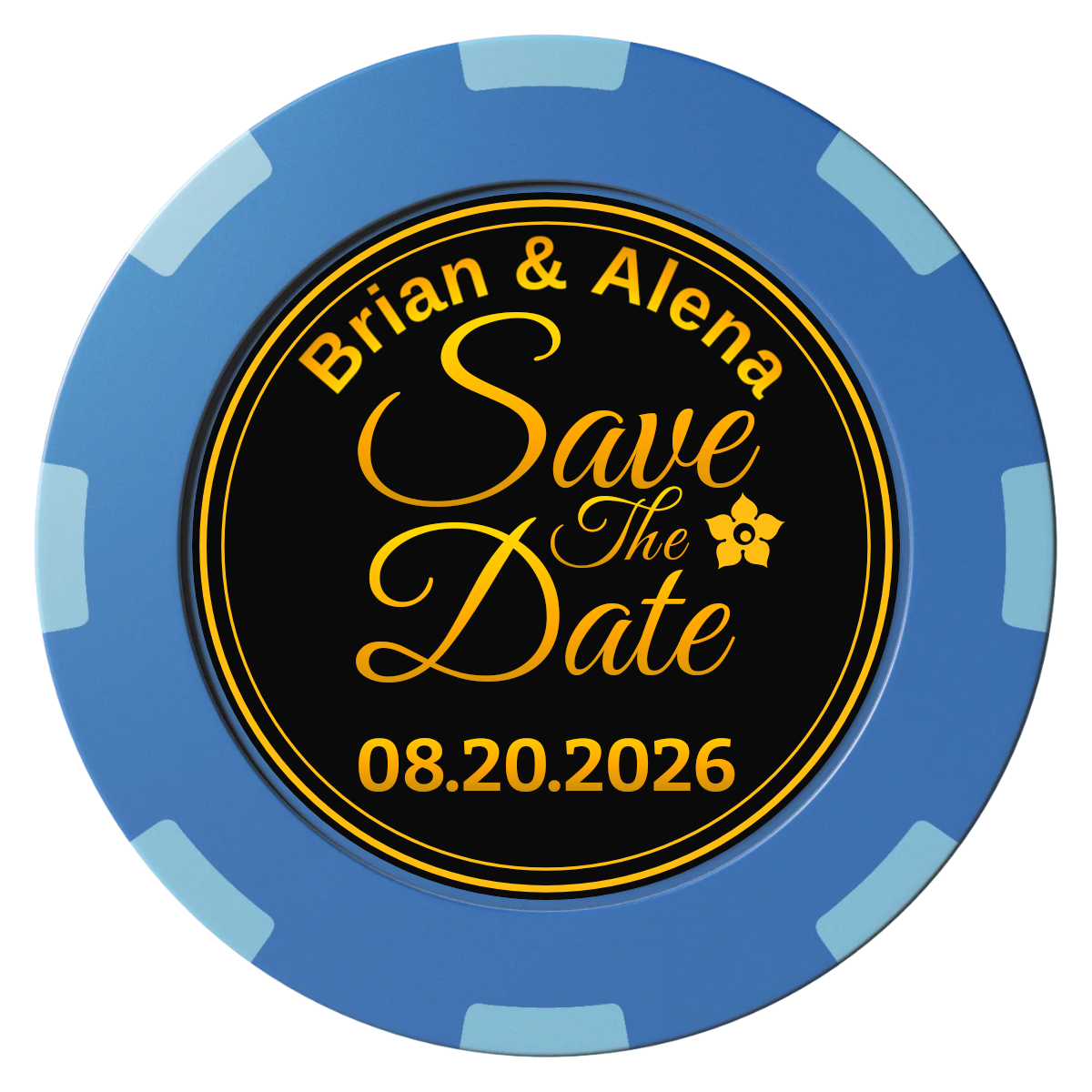 Save the Date Text Clay Poker Chips - Blue / 8 Spot (2 Tone) / 40mm - Front