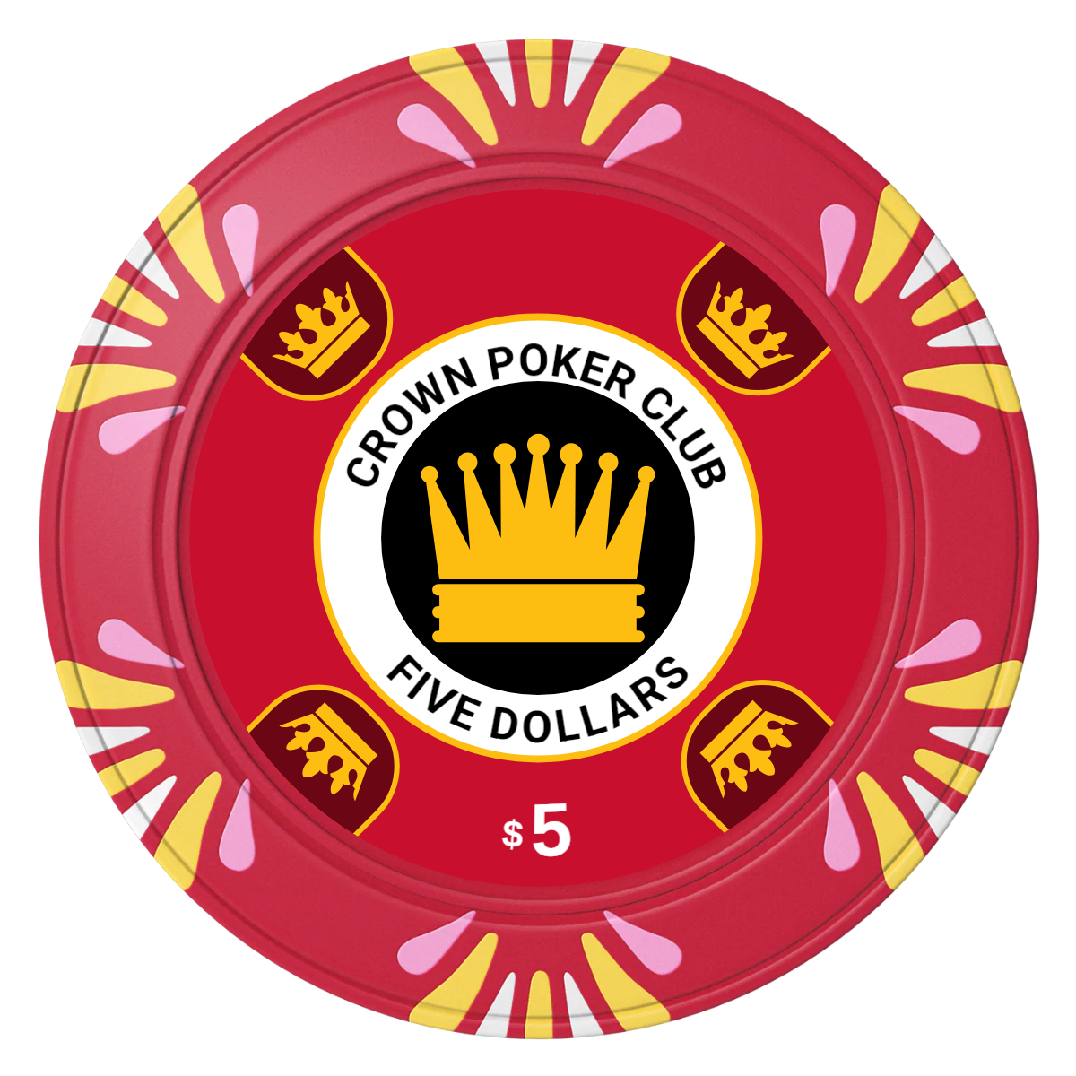 Crown Card Room Clay Poker Chips - Red / Macau / 40mm - Front