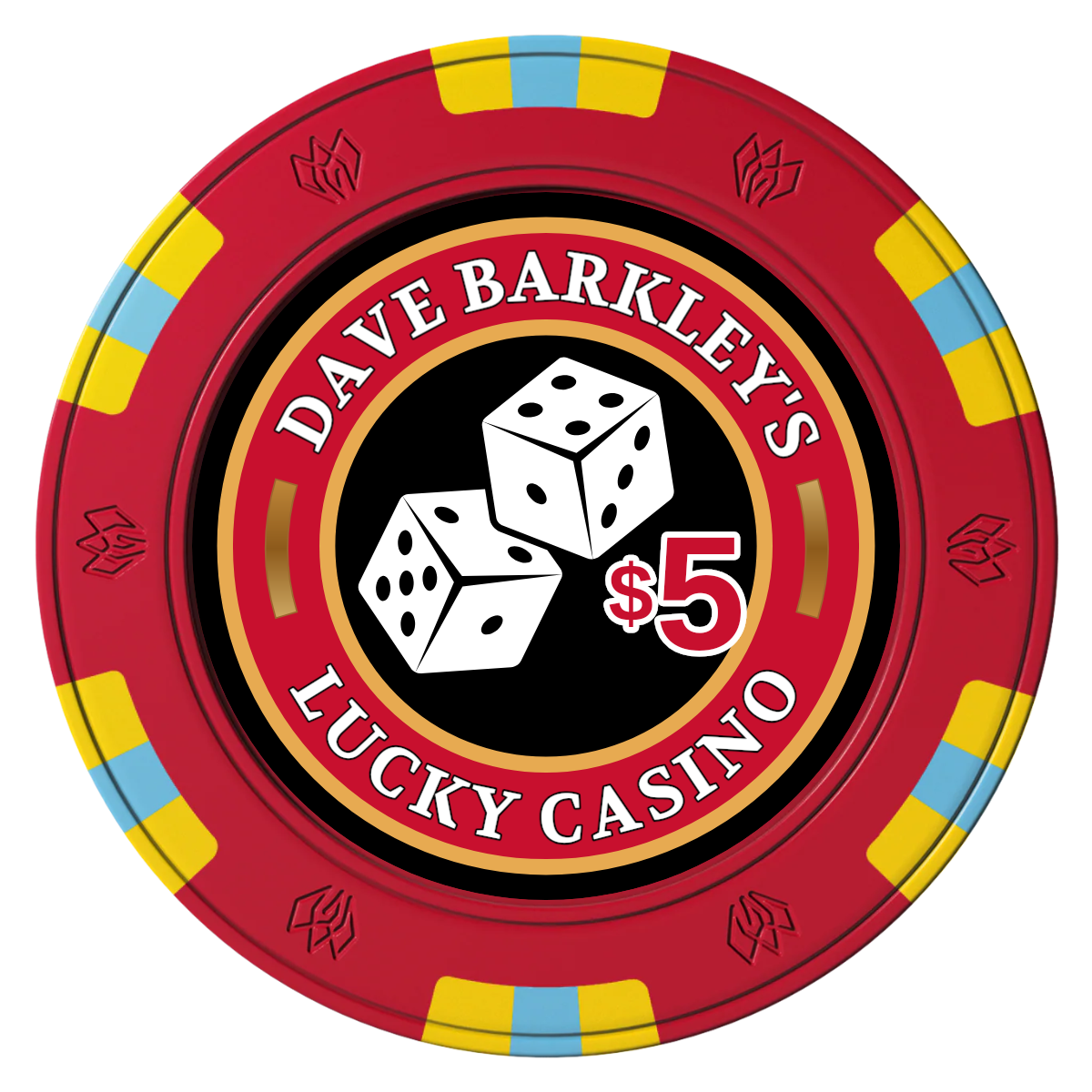 Dave's Lucky Casino Clay Poker Chips - Red / 6 Spot Gem / 40mm - Front
