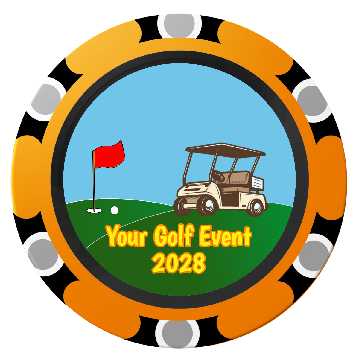 Going Golfing Today Clay Poker Chips - Orange / Monte Carlo / 40mm - Front