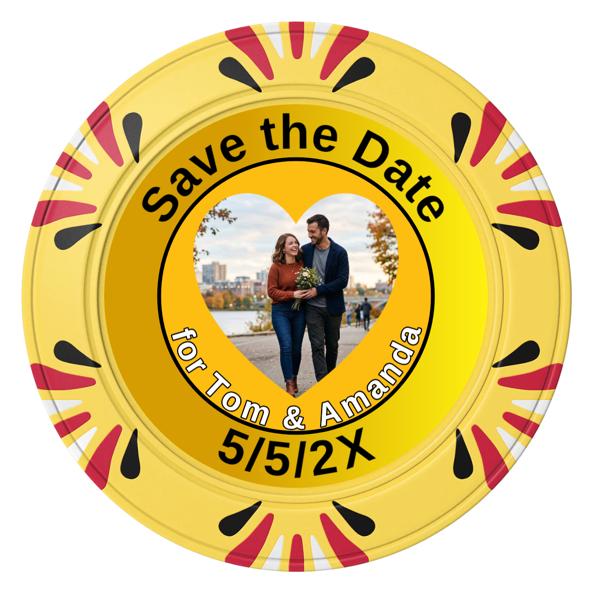 Save the Date #01 Clay Poker Chips - Yellow / Macau / 40mm - Front