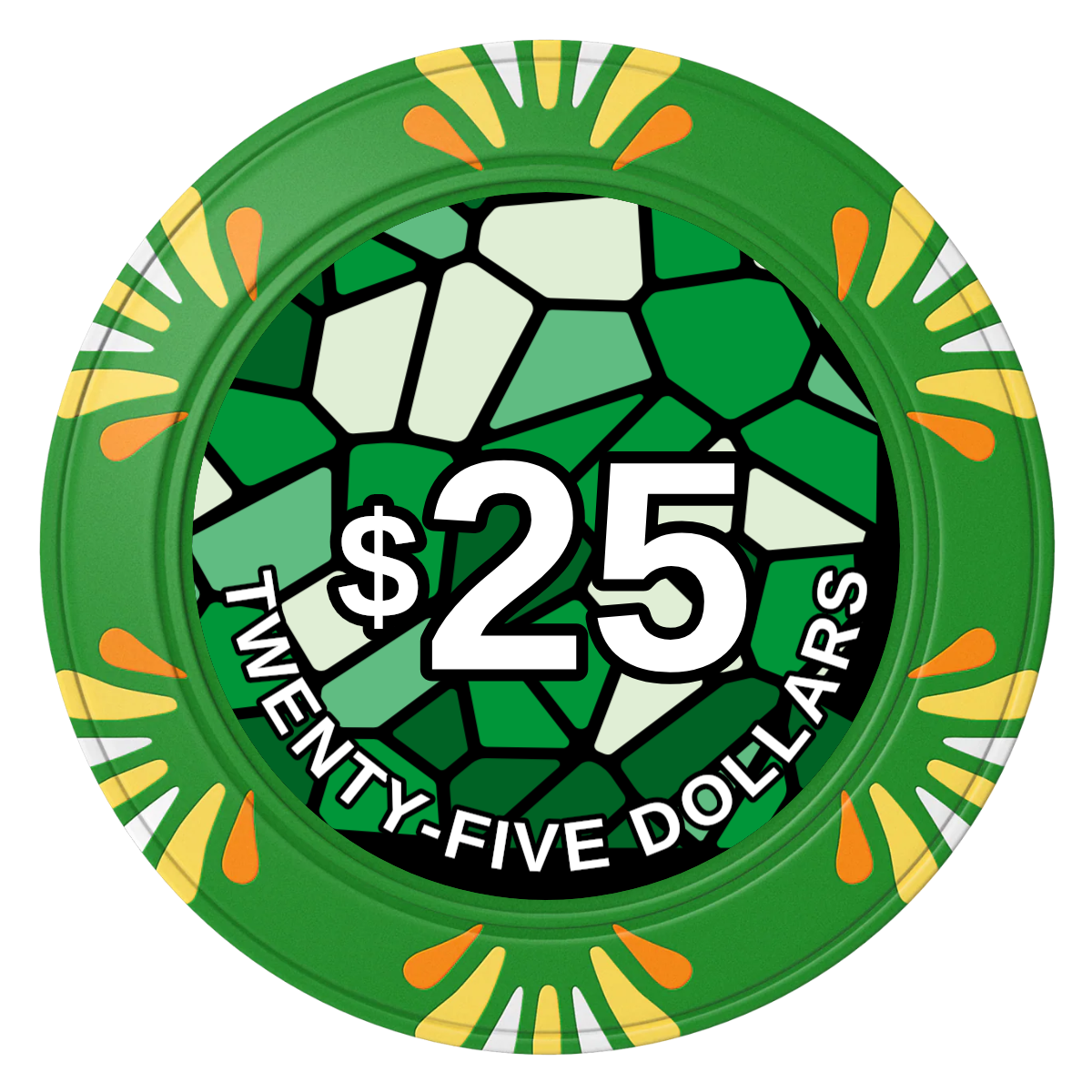 Stained Glass Clay Poker Chips - Green / Macau / 40mm - Front
