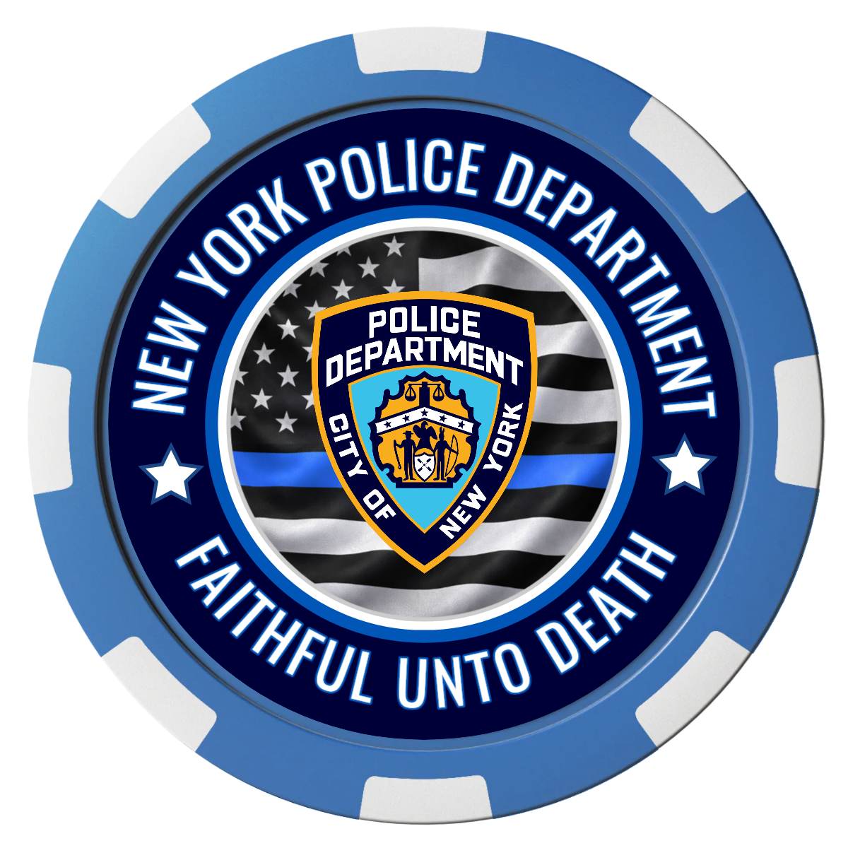 NYPD Safe and Fair Magnetic Composite Poker Chips - Blue / 8 Spot - Front