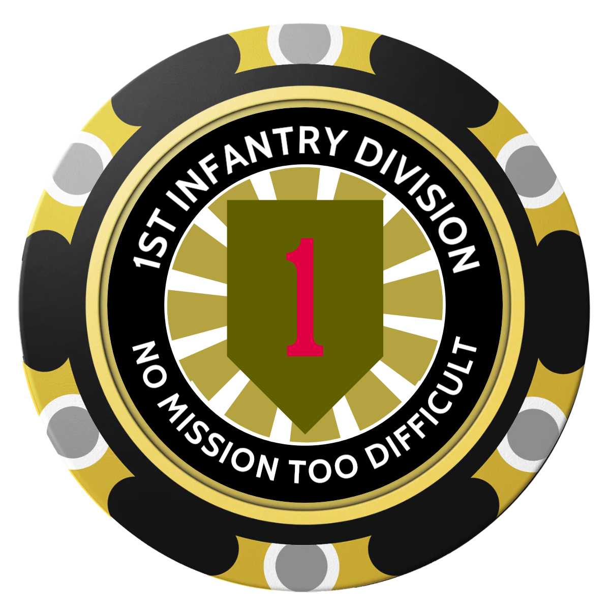 1st Infantry Division Clay Poker Chips - Black / Monte Carlo / 40mm - Front