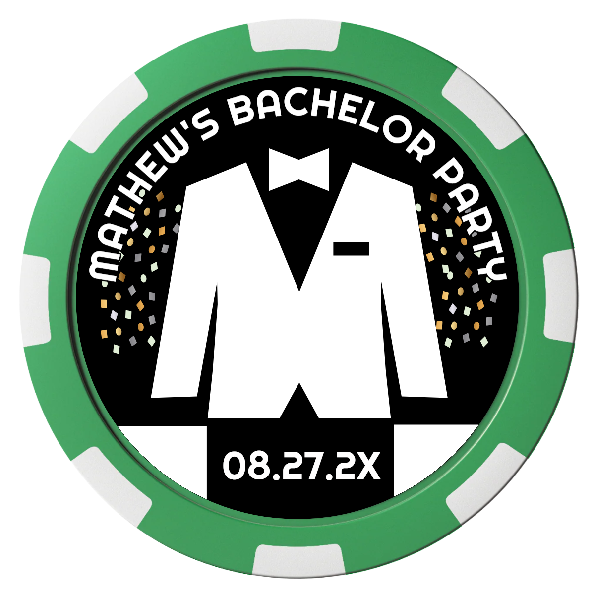 Bachelor No More Bowtie Magnetic Composite Poker Chips - Green / 8 Spot - Front