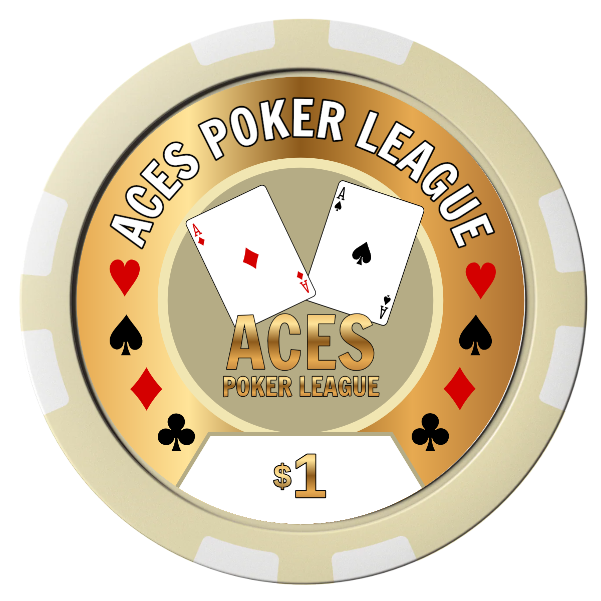 Aces Poker League Composite Poker Chips - Ivory / 8 Stripe - Front