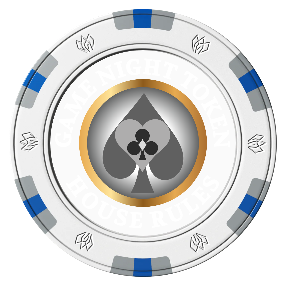 Stacked Suits Clay Poker Chips - White / 6 Spot Gem / 40mm - Front