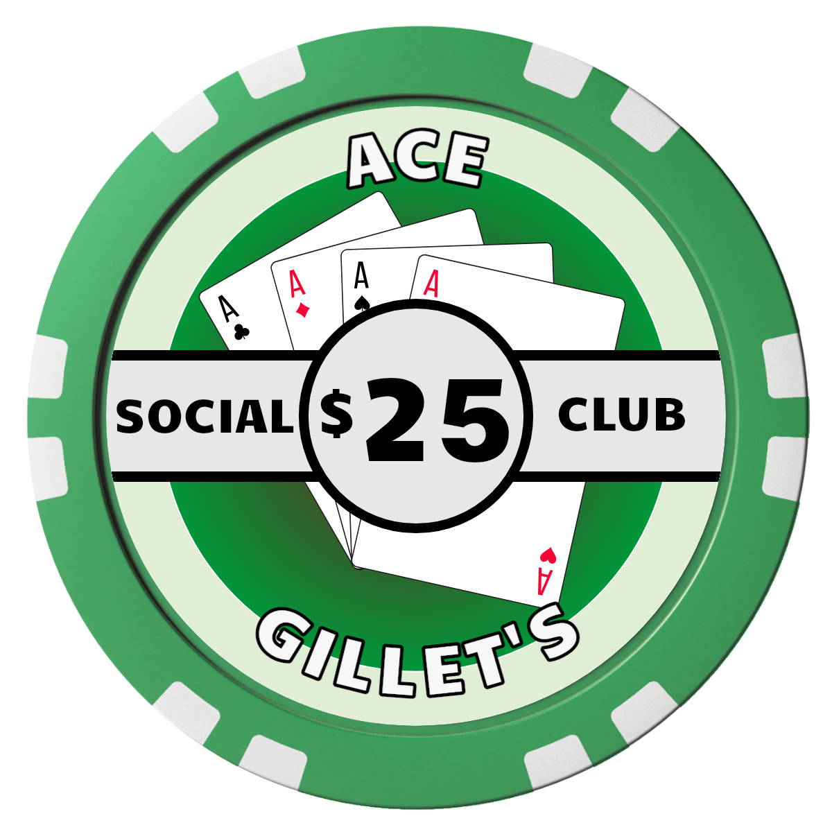 Ace Gillet's Composite Poker Chips - Green / Double Stripe - Front