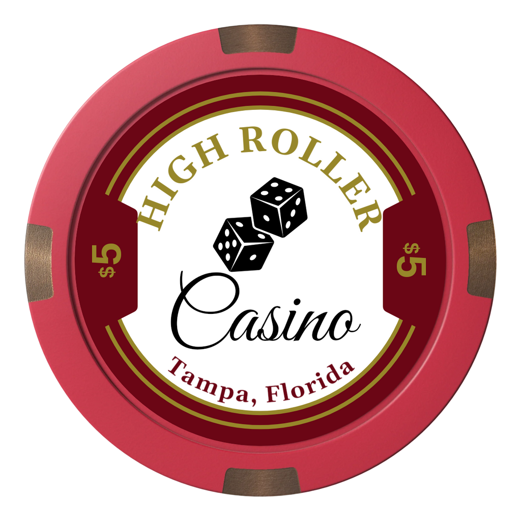 High Roller Casino Composite & Metal Hybrid Poker Chips - Red - Back