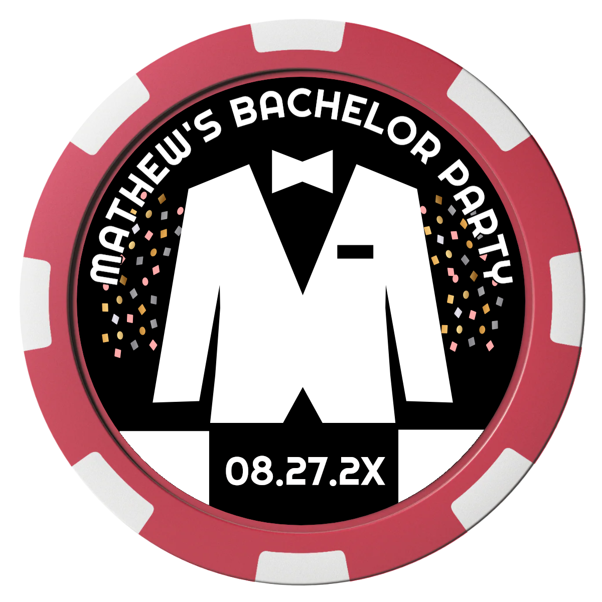 Bachelor No More Bowtie Magnetic Composite Poker Chips - Red / 8 Spot - Front