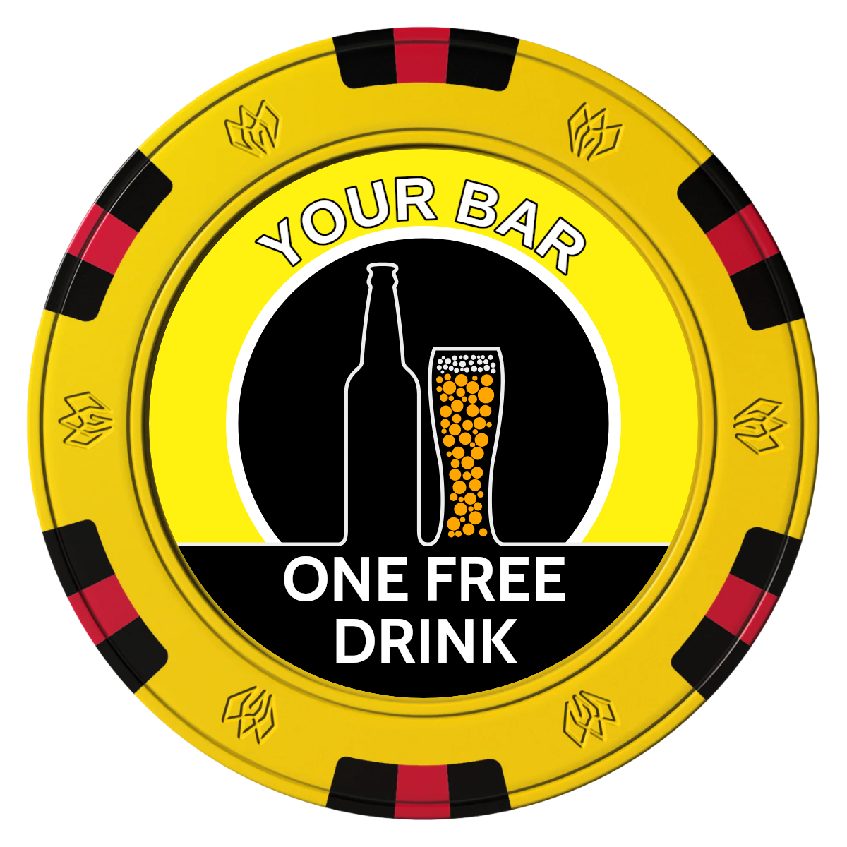 Beer and Glass Clay Poker Chips - Yellow / 6 Spot Gem / 40mm - Front